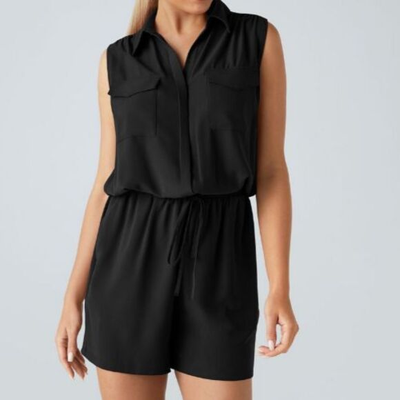 Halara Black Lightweight Elastic Tie Waist Blouson Romper Size Medium - Picture 1 of 10